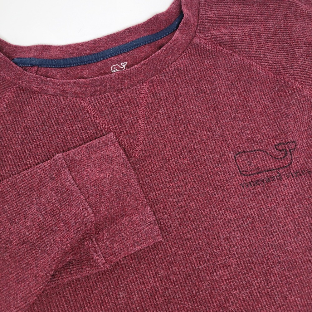 Vineyard Vines Thermal Shirt Mens Large Burgundy Waffle Knit Whale 1V016718
